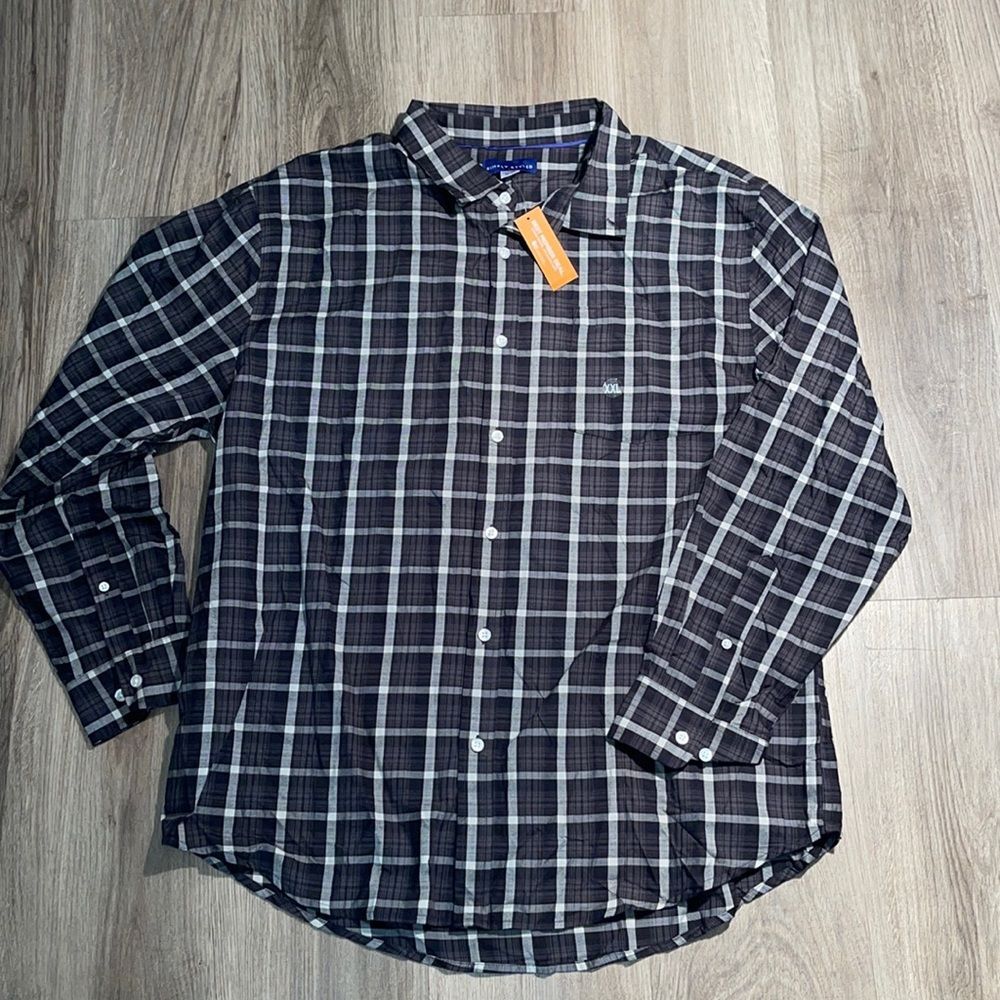 Simply styled by Sears NWT XXL, men’s dress shirt, black, gray, white plaid